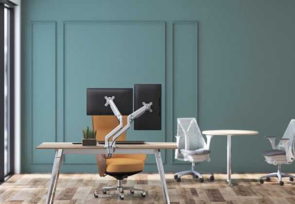 Suport birou 2 monitoare A+ SMLC24, gas spring, 17''-32'', Argintiu