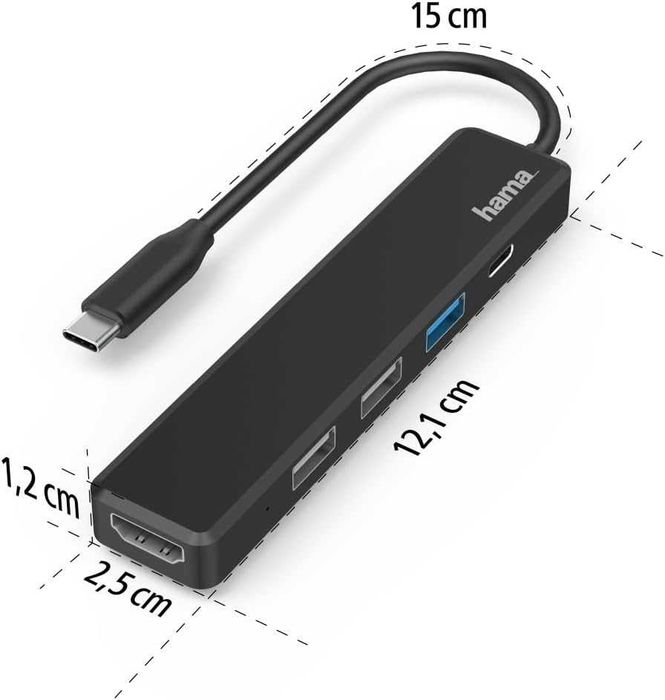 Hama 5-в-1 USB-C Hub 4K HDMI, 100W PD & 3x USB-A