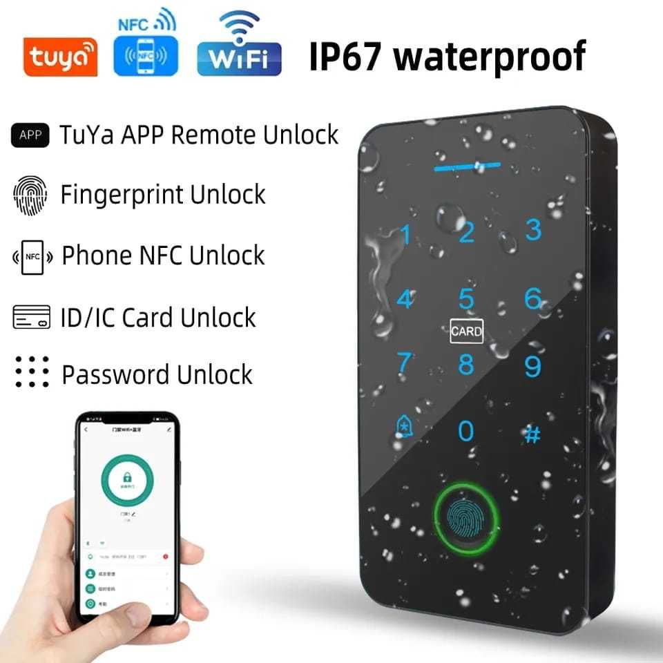 control acces rezistent la apa cu pin, nfc, amprenta, app, yale usi