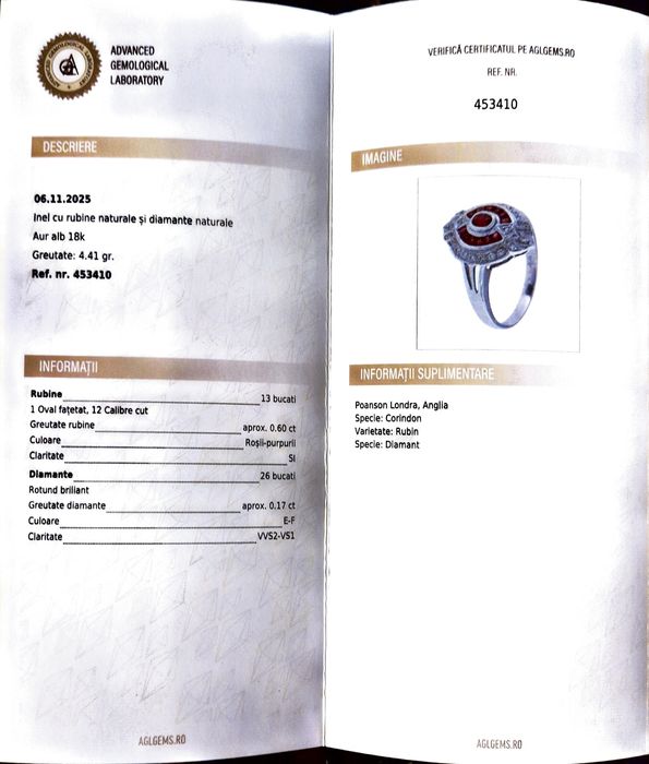 Inel Art Deco din aur de 18K cu diamante si rubine naturale