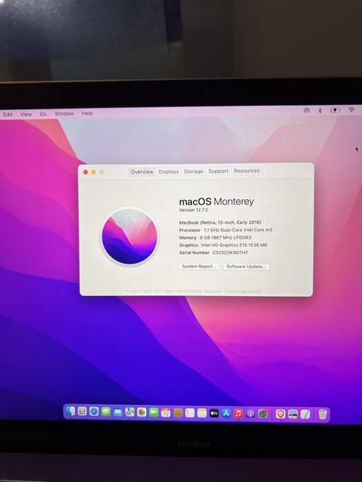 laptop Macbook 12inch retina,2016, m3, 8gb 256gb ssd