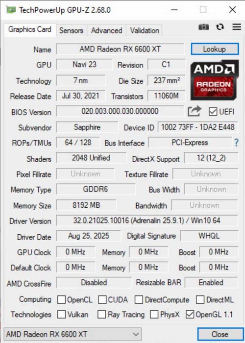Saphire Radeon RX 6600 XT 8 GB Nitro+