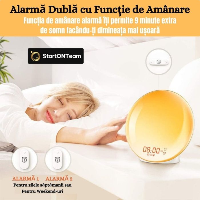 Lampa LED cu Radio FM, Alarma si Simulare Rasarit/Apus Soare Fara App