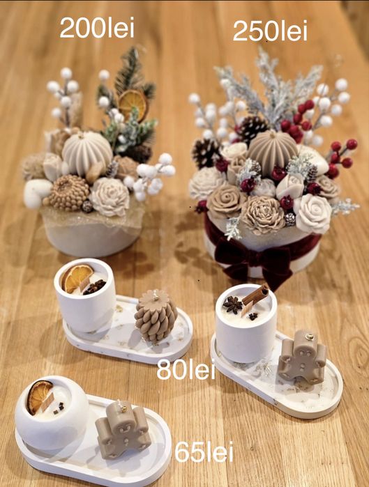 Vand aranjamente din flori de ceara de soia si seturi ceramica