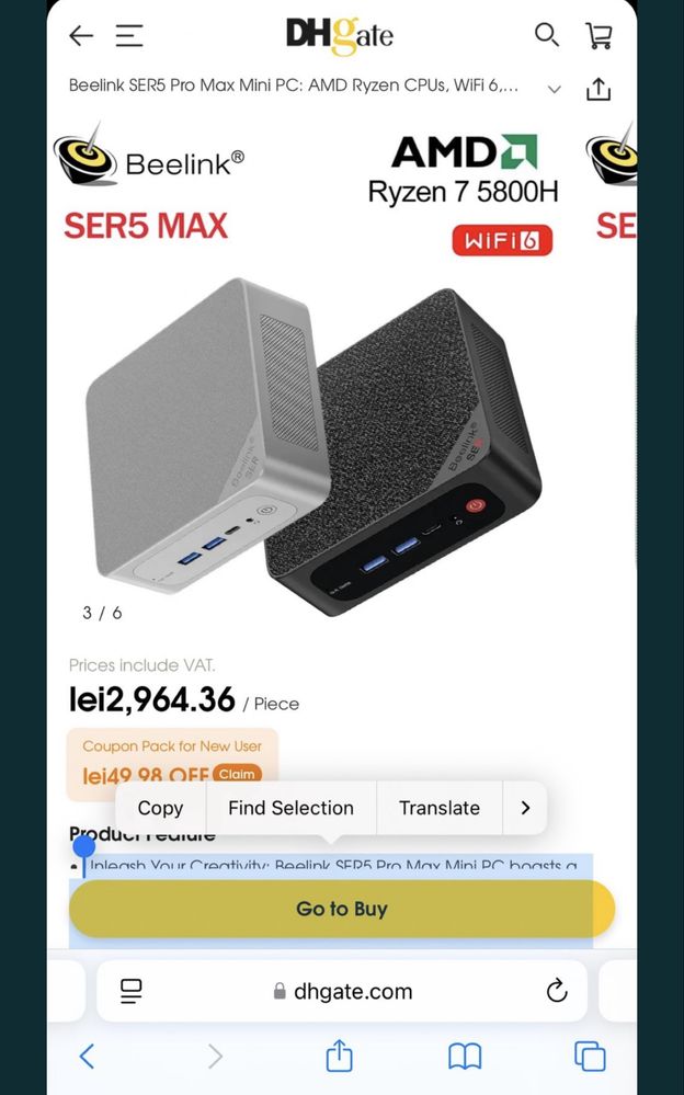 Beelink SER5 Mini PC AMD Ryzen 7 16gb SSD 500gb