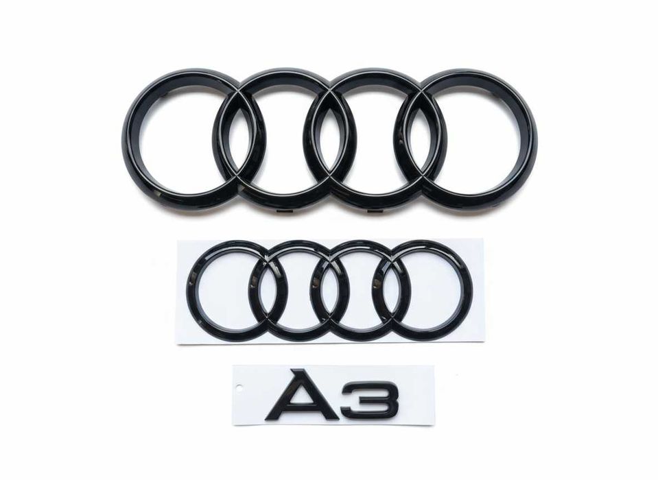 Set Embleme Audi Negru Lucios – Fata + Spate + Scris Model
