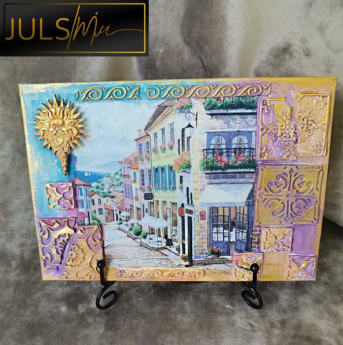 Set 3 tablouri mixed media peisaje citadine Italia