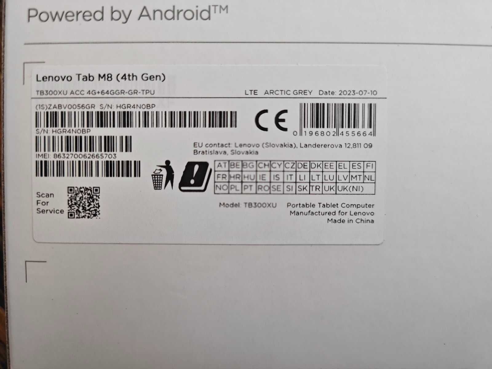 Таблет Lenovo Tab M8 (4th Gen)  4G, 4GB RAM, 64GB arctic grey