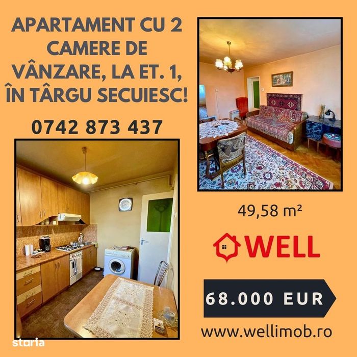 Apartament cu 2 camere de vânzare, la etajul 1, în Târgu Secuiesc!