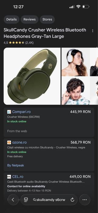 Casti wireless SkullCandy plus set mesh(bureti) noi