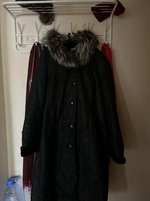 Дубленка с капюшеном с чернобуркой турция