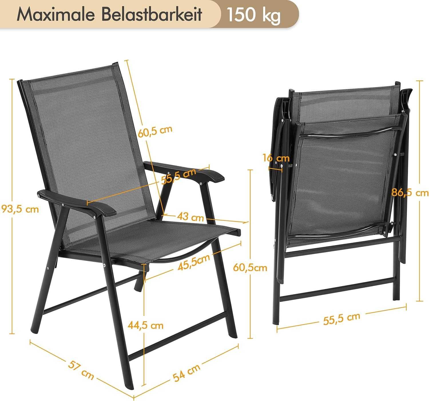 Set 2 scaune gradina pliante, cadru metal |YT 592830 Black(2pcs)