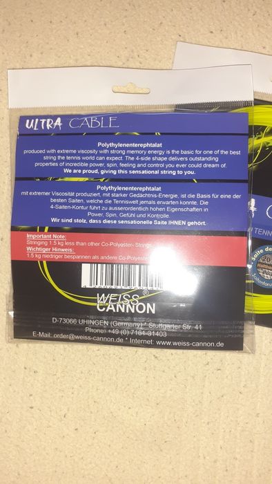 2x 12 m racordaj Weiss Cannon Ultra Cable 1.23 mm  racheta tenis