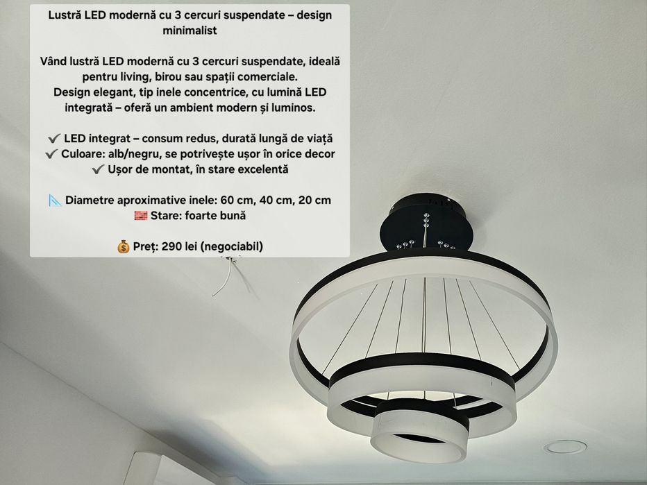 Lustră LED modernă cu 3 cercuri suspendate

Vând l