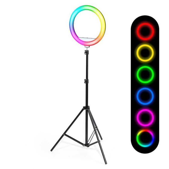 Lampa Ring Light RGB, cerc 26cm, trepied 2m, Lampa selfie tiktok color