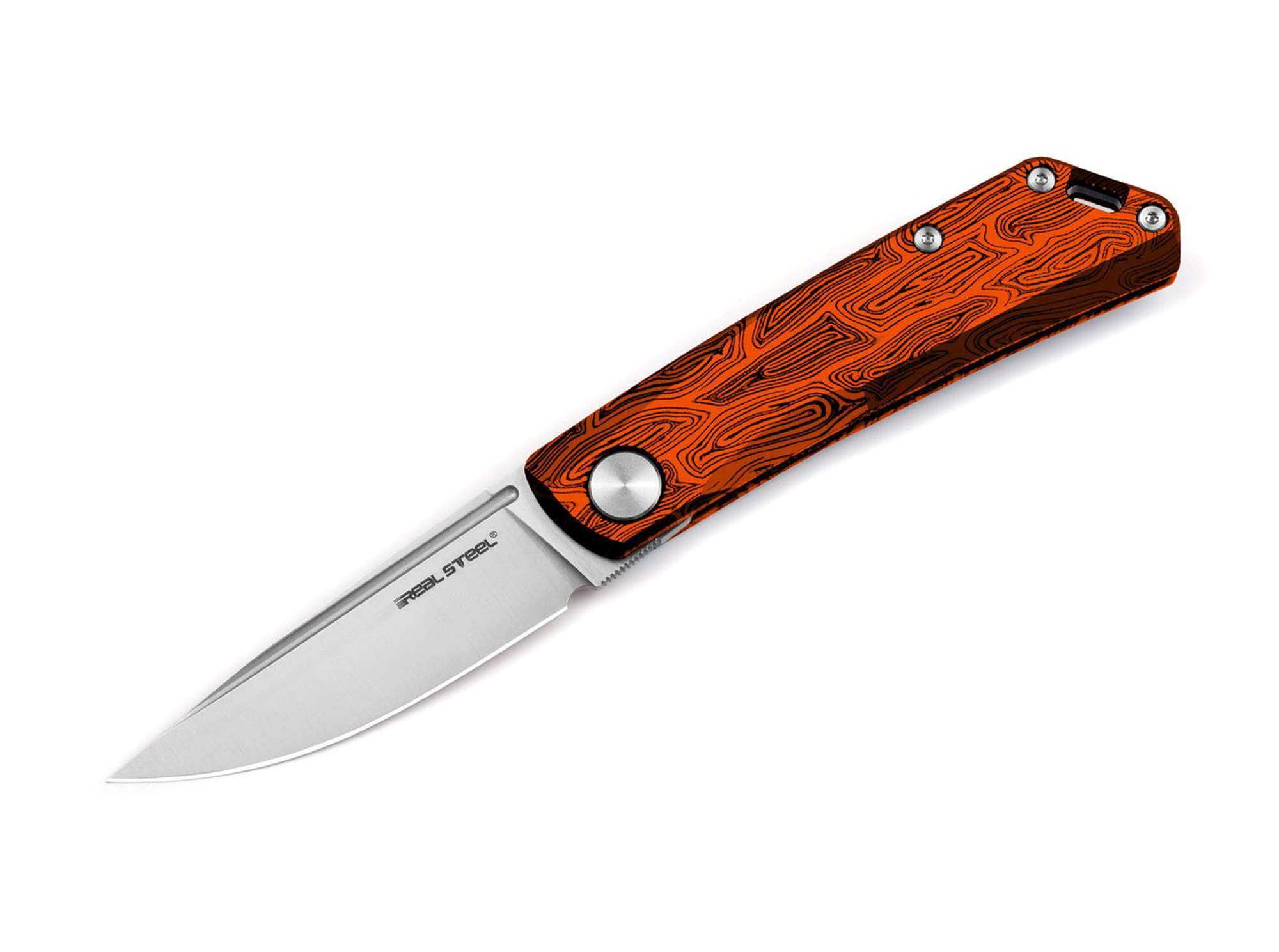 Briceag Real Steel Luna Damascus G10, cu maner G10 orange, lama D2