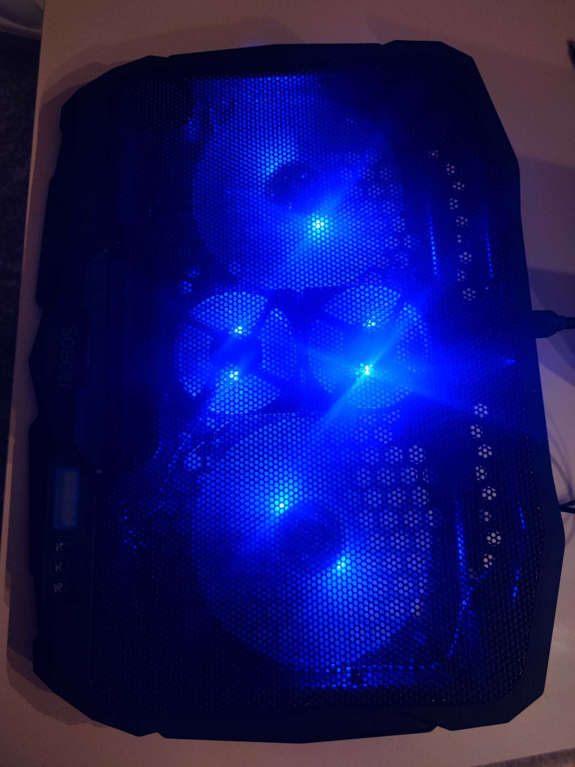 Stand gaming pentru laptop Spacer 17", 4 ventilatoare  cu led albastru