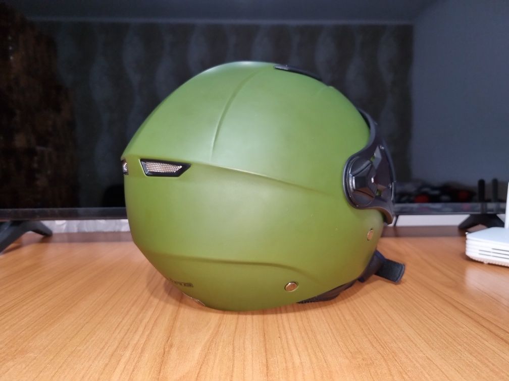 Cască moto Open-Face, verde Army XS