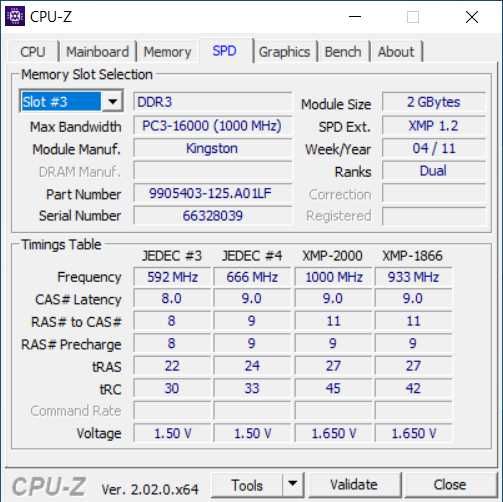 6GB Kingston HyperX (3x2GB) DDR3-2000 KHX2000C9AD3T1K2