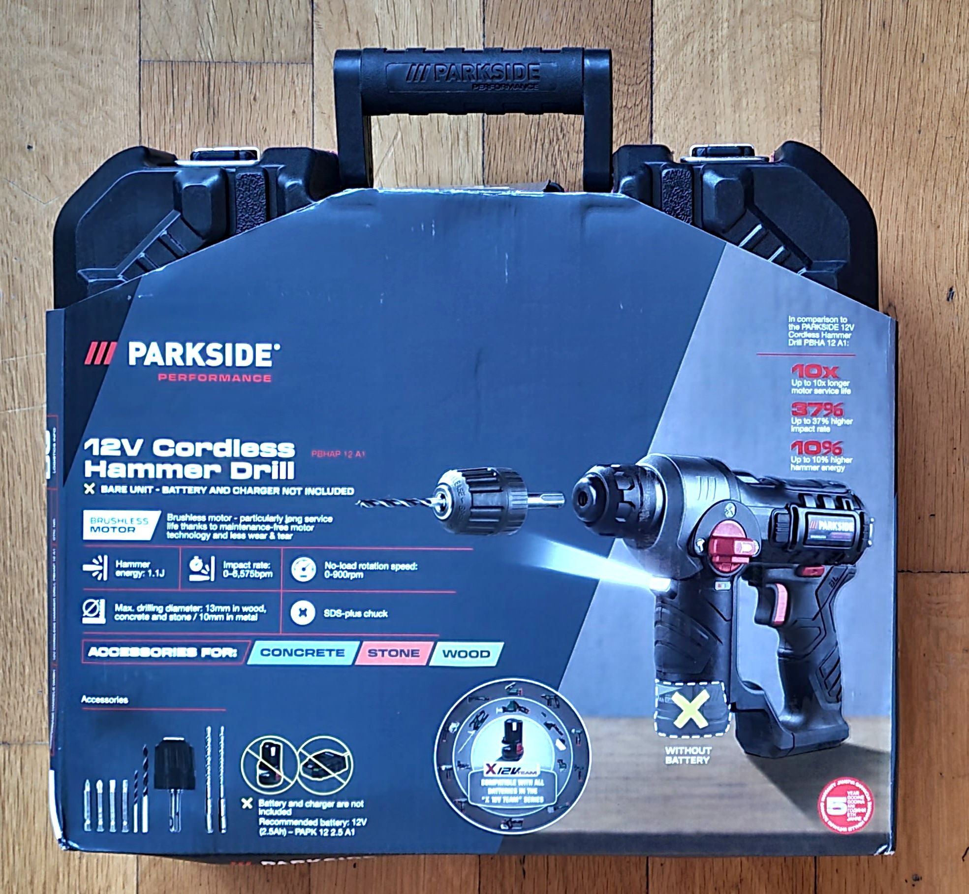Parkside :Въздушна помпа 20v, перфоратор 12v 170лв батерии 12v