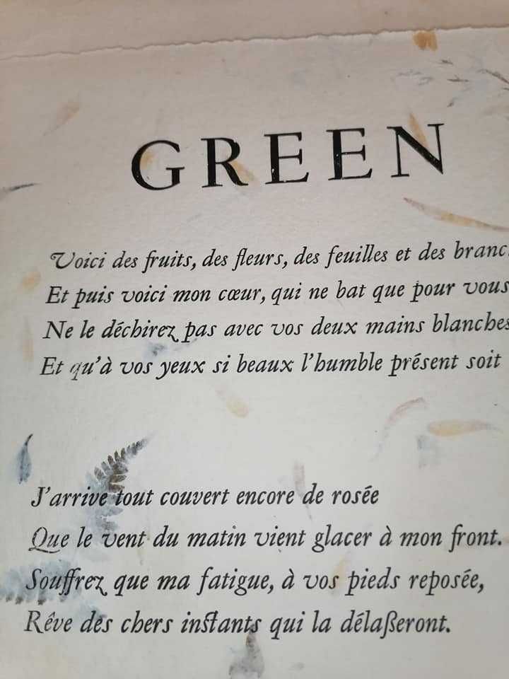 Raritate din 1880. poezie de P Verlaine. pe hârtie cu petale de flori