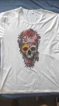 Tricou alb rock nou flowers skull mărimea L