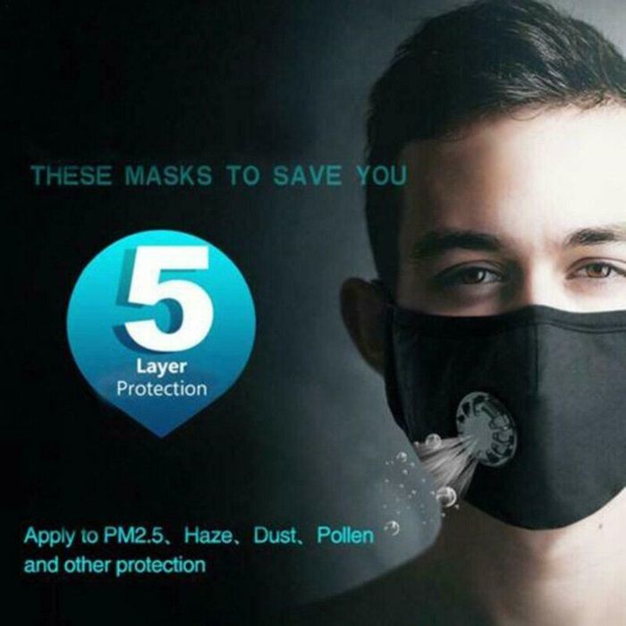 Masca PM 2.5 textila ajustabila lavabila cu 2 filtre antipoluare sport