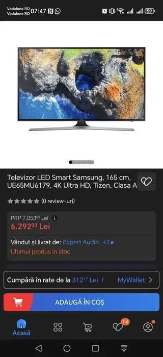 OFERTA! LED Smart Samsung, 165 cm, UE65MU6179, 4K Ultra HD, Clasa A