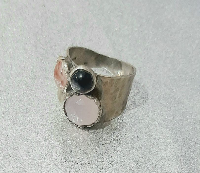 Inel vintage argint cuart roz cherry granat si brățară granat