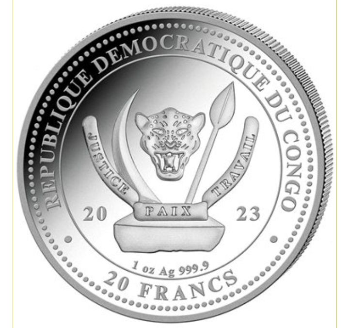 Сребърна монета 1 oz Манта 20 франка Конго