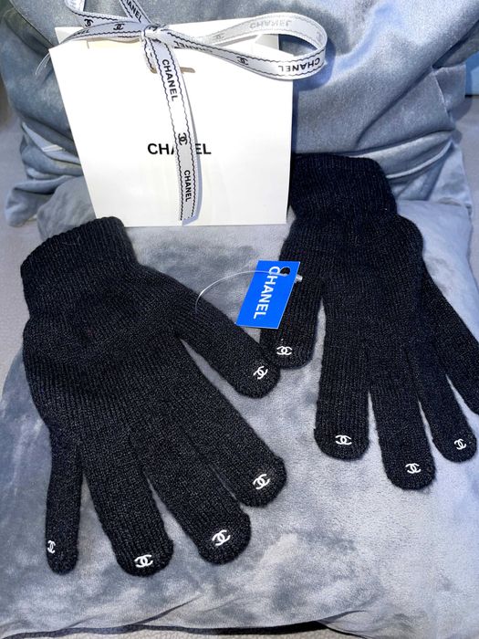 chanel черни ръкавици унисекс зимни плетени шанел универсални аксесоар