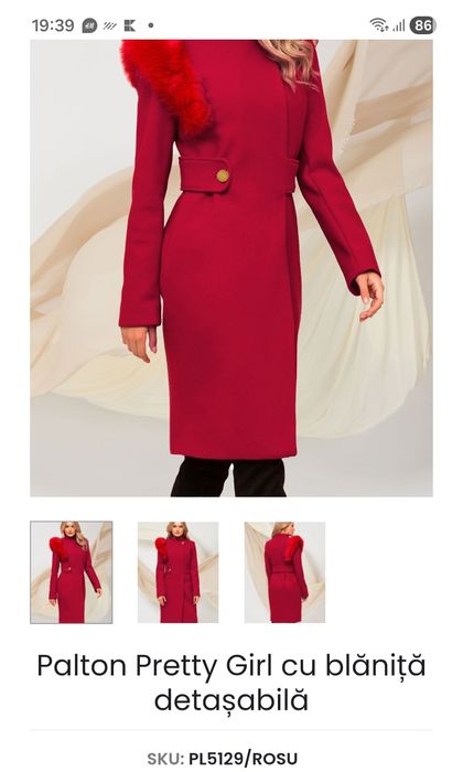 Palton rosu cu blanita detasabila 40