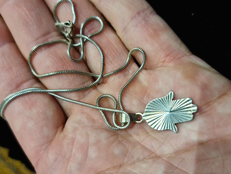 N Lant colier argint 925,pandantiv mana Fatima,48 cm