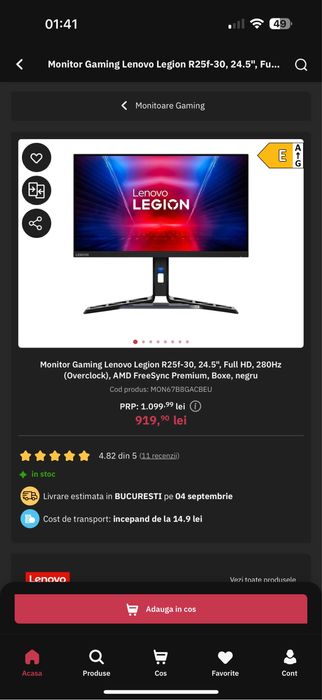 Vand monitor gaming Legion 240hz