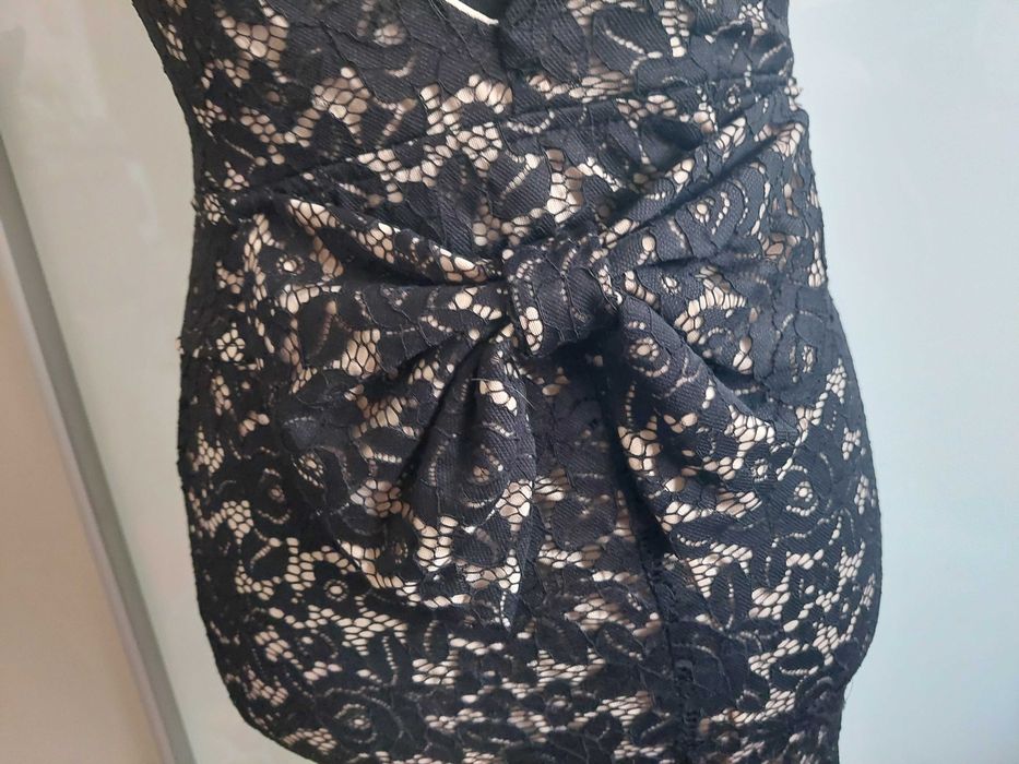 Rochie de seara ocazie de cocktail cu spatele gol dantela nude negru
