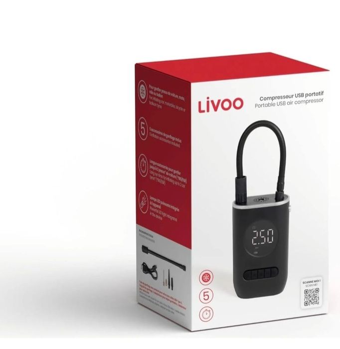 Compresor portabil USB Livoo TEA306 auto moto bicicleta Nou Sigilat