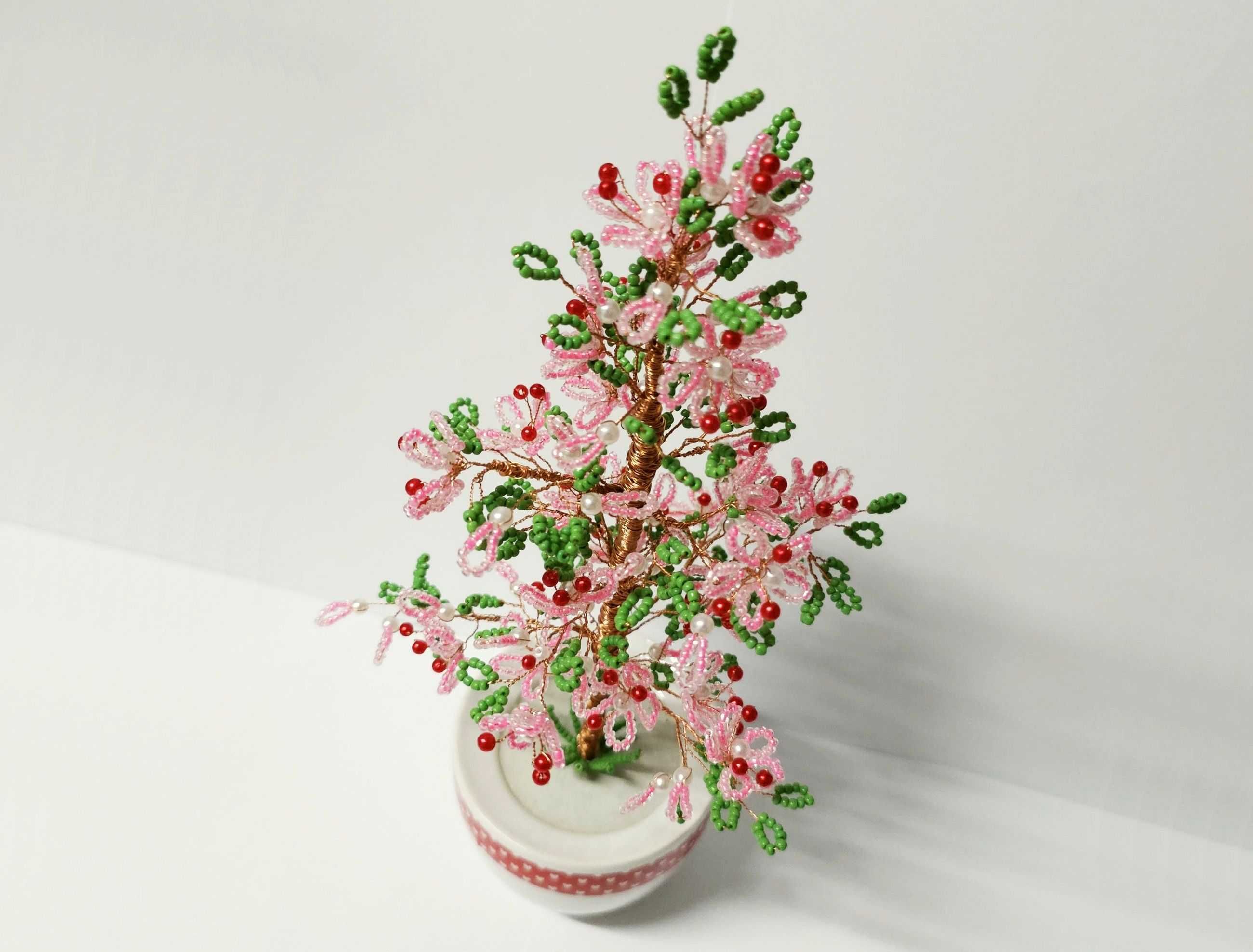 Reducere ! Pom decorativ cu flori roz, copac margele, inaltime 30 cm
