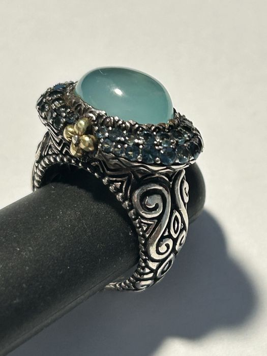 inel argint 925 + aur 18 kt Barbara Bixby colectie vintage blue topaz