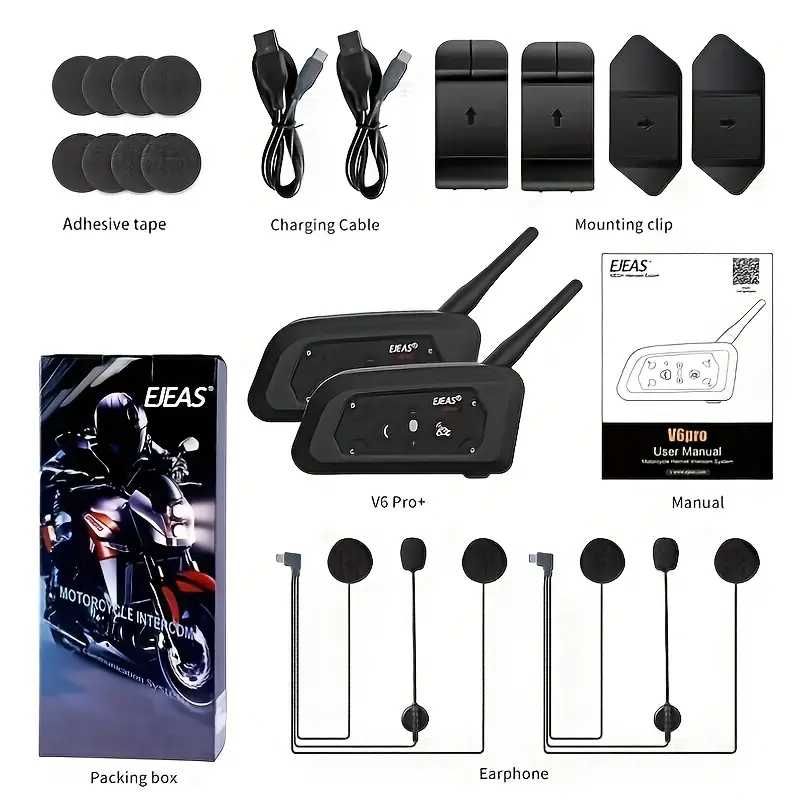 Безжичен интерком EJEAS V6 Pro за мотоциклетни каски 1200м до 6 ездача