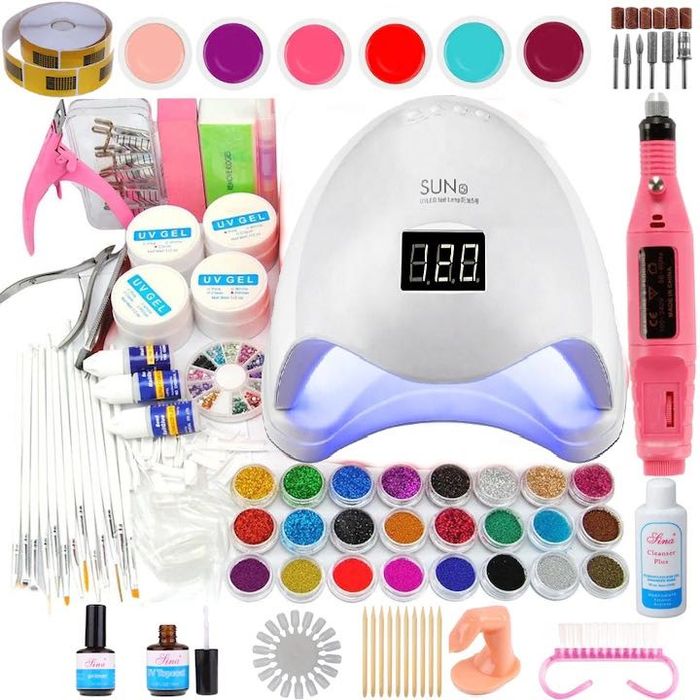 Kit MANICHIURA unghii false gel color lampa UV 48 W, freza electrica
