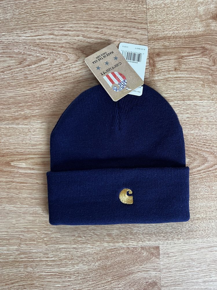 carhartt navy blue embroided logo beanie caciula