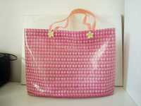 Geanta plaja tote roz print floral transparent Barbie Camomilla Italia