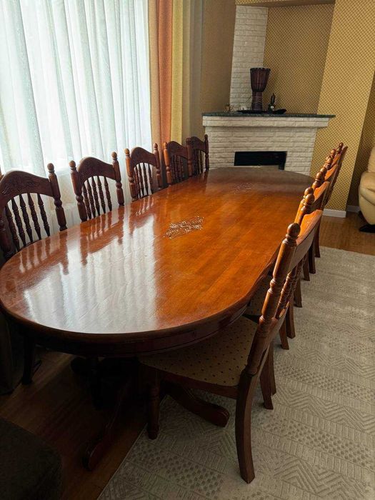 Обеденный стол из натурального дерева (3 метра) со стульями