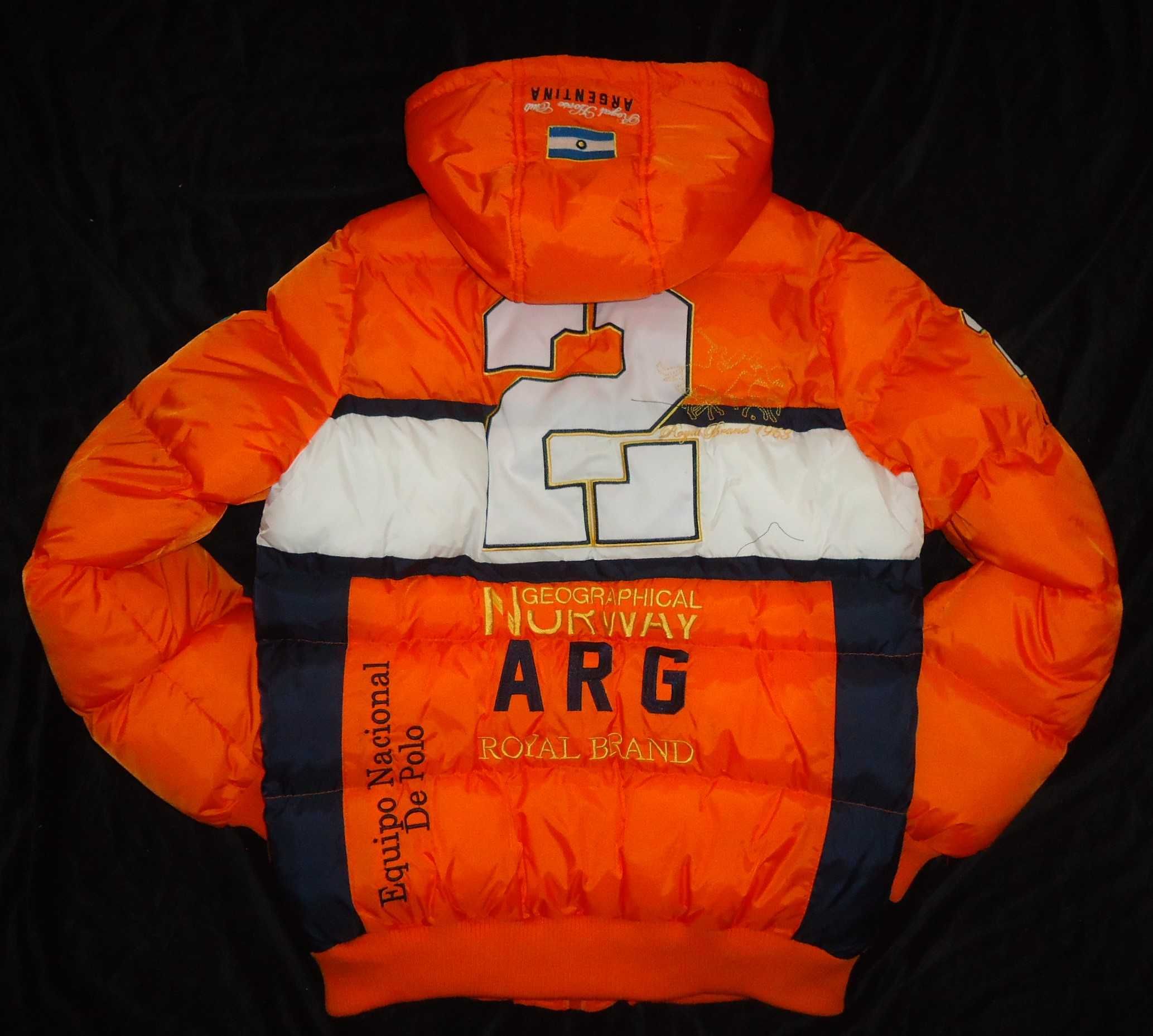 Geaca barbati pufoaica gluga orange alb Geographical Norway