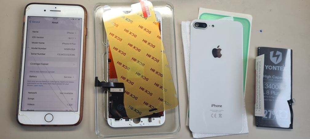iPhone 8 plus + Чисто НОВИ батерия и дисплей