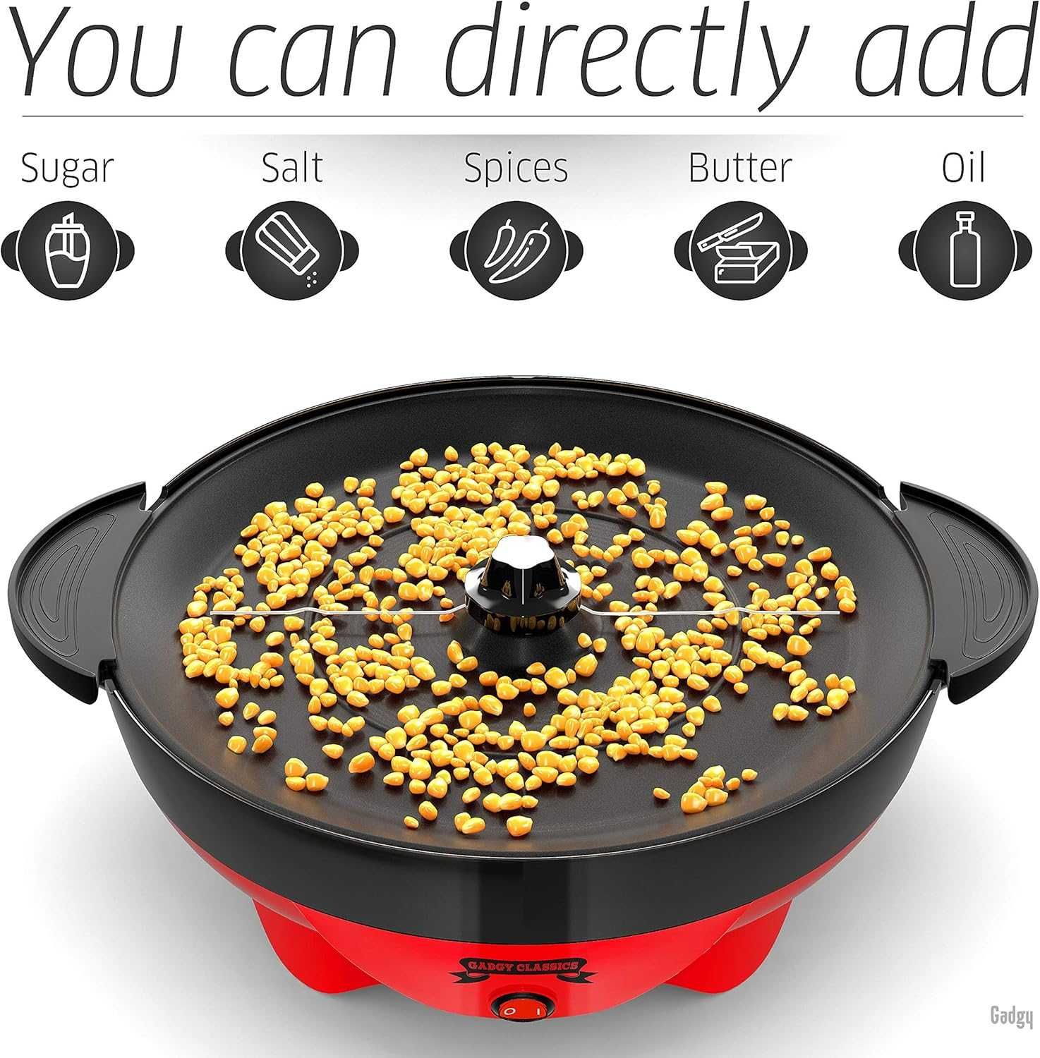 Gadgy Кръгла машина за пуканки - 800W,5л, с транспортен ДЕФЕКТ