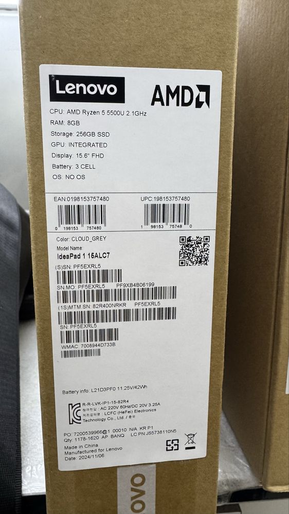 Lenovo Ryzen 5 5500u 8gb 256gb ssd 15,6 fhd ips