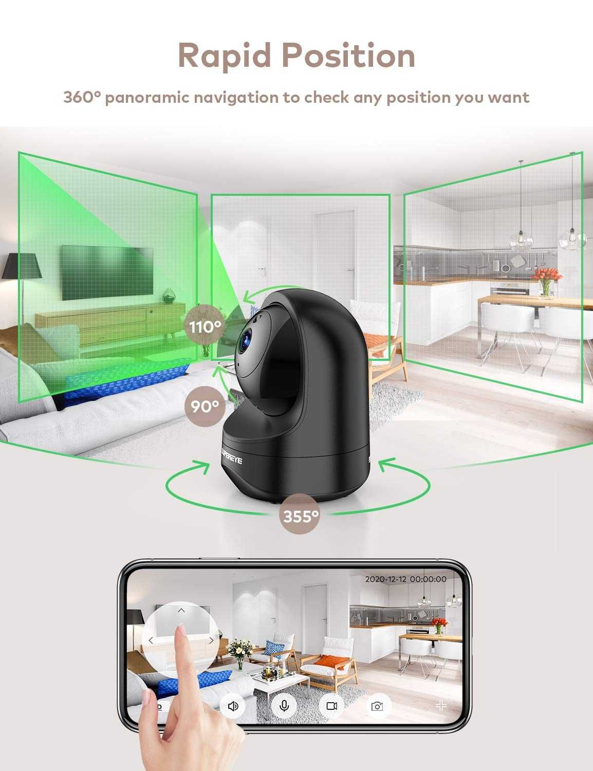 Camera supraveghere rotativa wireless 1080p hd copii batrani app video