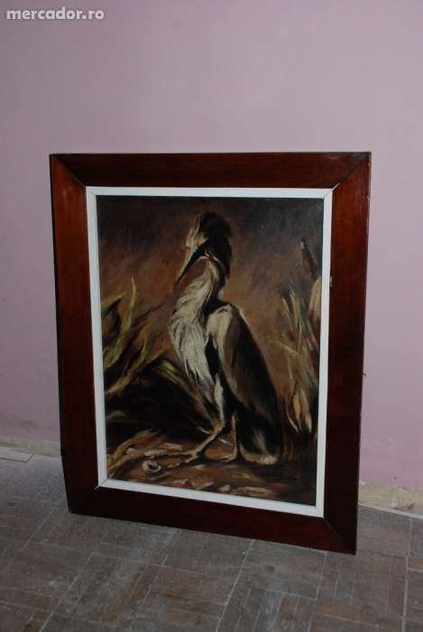 Tablou deosebit ;Egreta' ulei pe carton-semnat