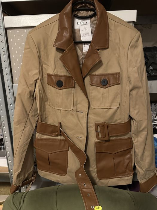 Trench cu cordon si detalii piele eco